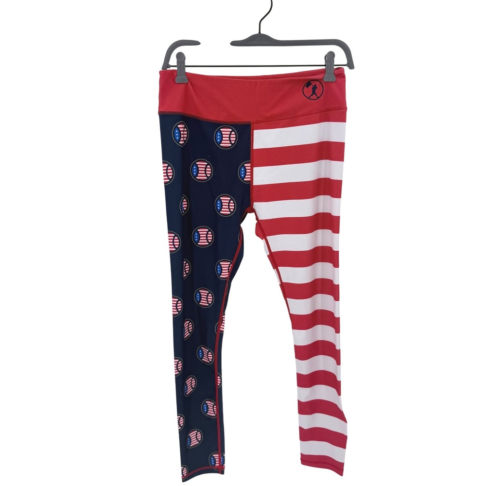 Baseballism Womens‎ Patriotic American Flag Baseball Leggings Red White Blue L
